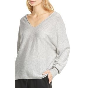 Vince Gray Cashmere Double V Neck Pullover Sweater